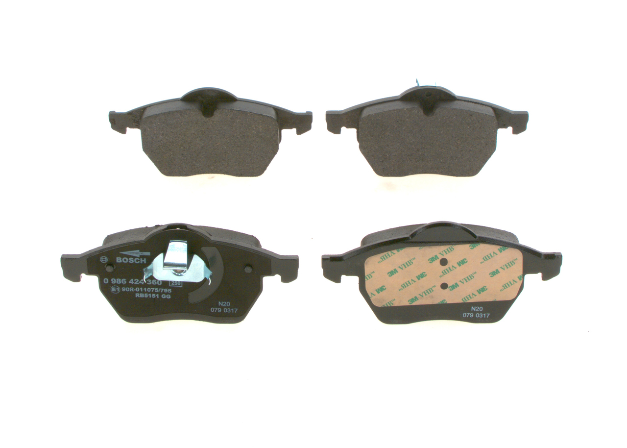 BOSCH 0 986 424 360: Juego de pastillas de freno con clip de émbolo, Chapa antichirridos