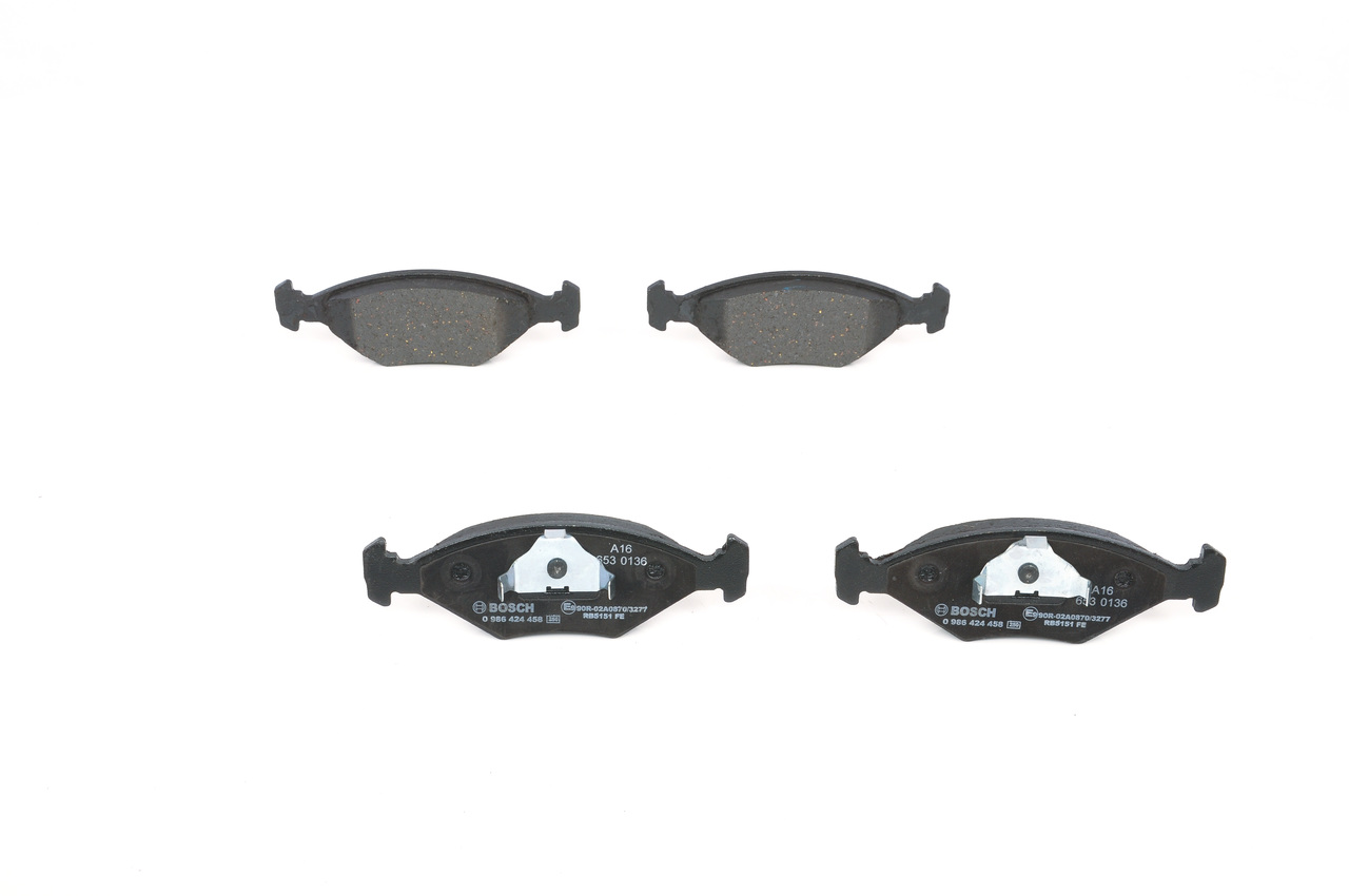 BOSCH 0 986 424 458: Juego de pastillas de freno con clip de émbolo, Chapa antichirridos
