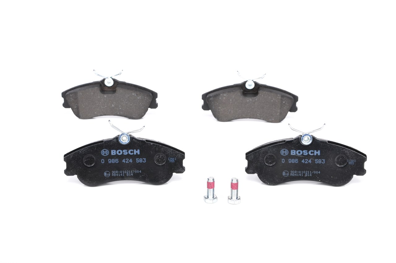 BOSCH 0 986 424 583: Juego de pastillas de freno con instrucciones de montaje, Chapa antichirridos, con tornillos