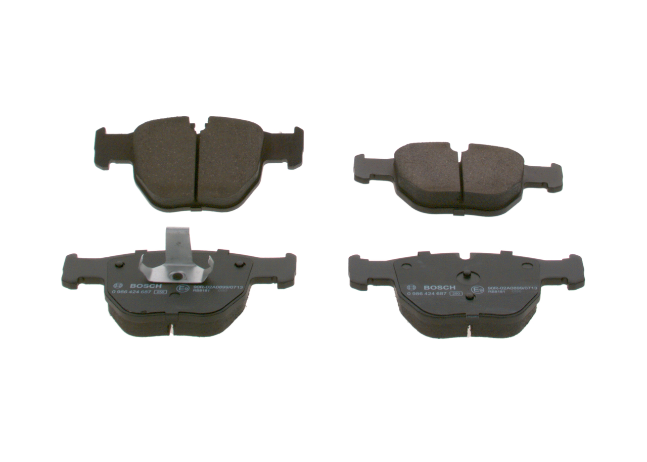 BOSCH 0 986 424 687: Juego de pastillas de freno con clip de émbolo, Chapa antichirridos