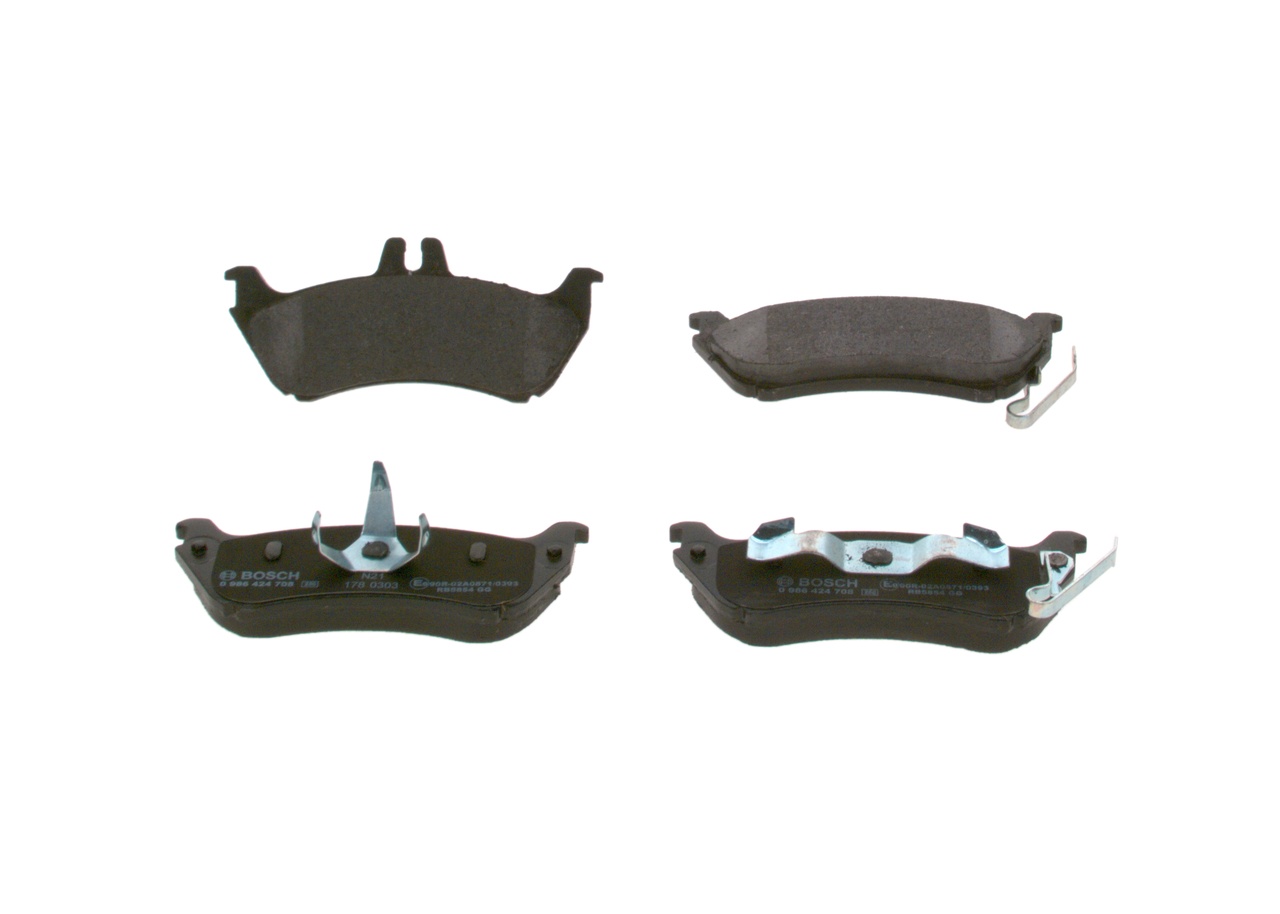 BOSCH 0 986 424 708: Bremsbeläge mit Kolbenclip, mit Anti-Quietsch-Blech