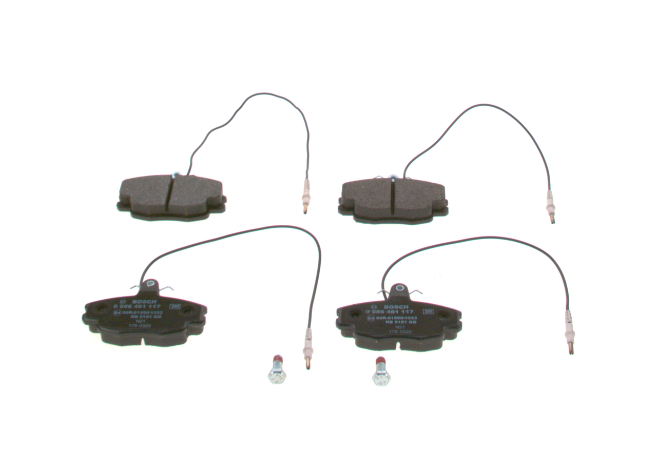 BOSCH 0 986 461 117: Juego de pastillas de freno con accesorios, Chapa antichirridos, con tornillos