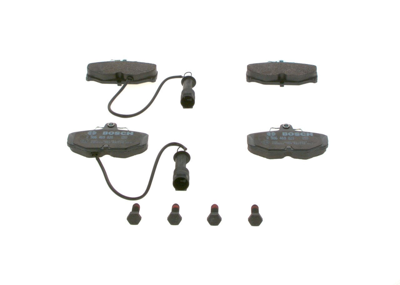 BOSCH 0 986 469 820: Juego de pastillas de freno con instrucciones de montaje, Chapa antichirridos, con tornillos