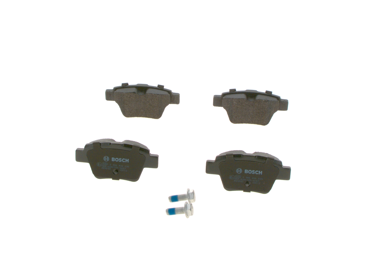 BOSCH 0 986 494 099: Pastilhas de travão com acessórios, com chapa anti-ruído, com parafusos