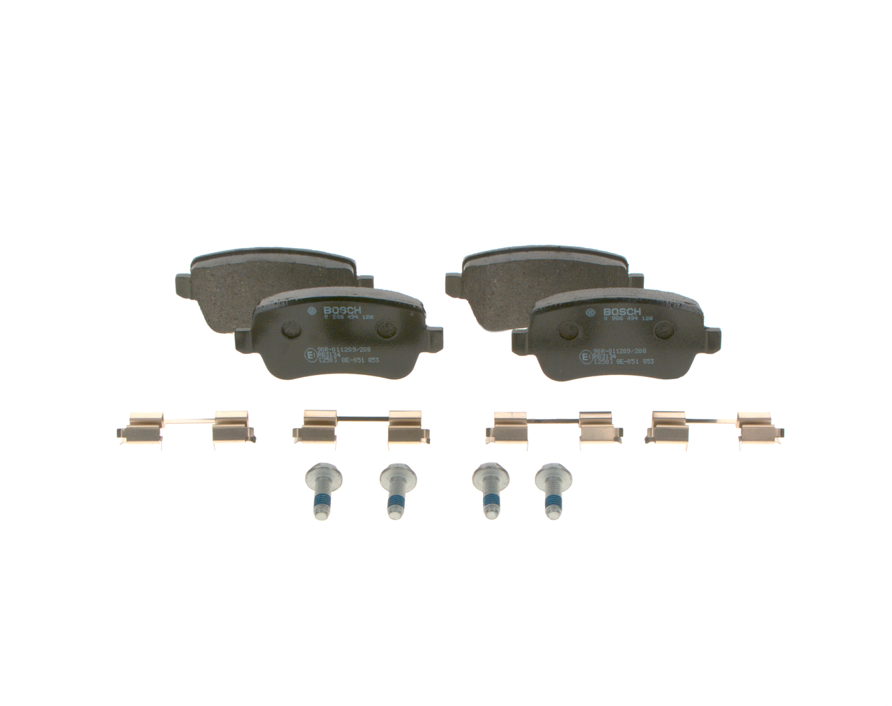 BOSCH 0 986 494 126: Juego de pastillas de freno con muelle, con accesorios, con tornillos