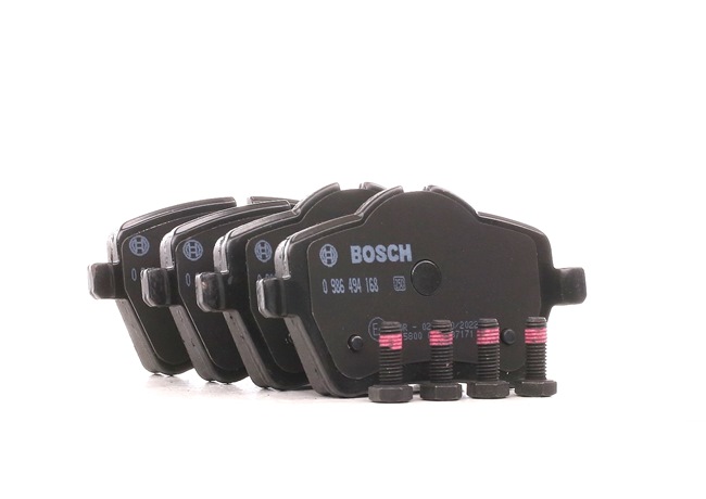 BOSCH 0 986 494 168: Juego de pastillas de freno con instrucciones de montaje, Chapa antichirridos, con tornillos