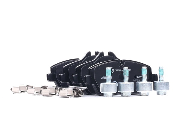 BREMBO P 06 091: Plăcuțe de frână PRIME LINE cu acceasorii, cu suruburi etrier, cu tabla anti scartait