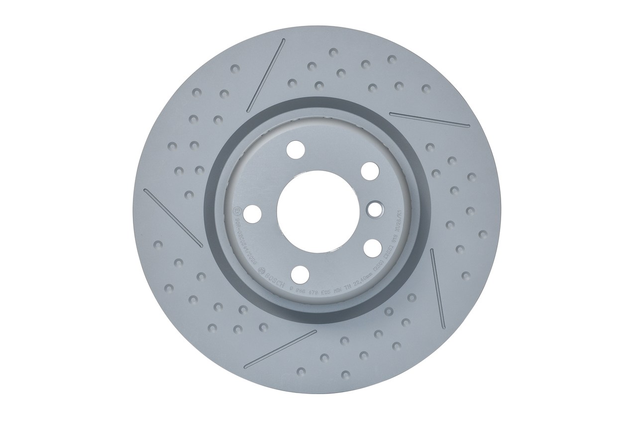 BOSCH 0 986 479 E05: Disc de frână Ř: 345mm, ventilat, disc de frână din două părți, cu fante/perforat, Ř: 345mm, acoperit (cu un strat protector), cu suruburi