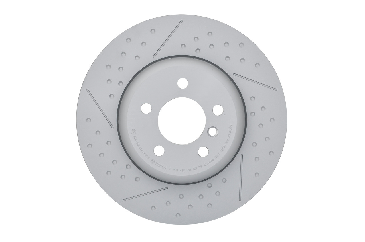 BOSCH 0 986 479 E15: Bremsscheibe Ø: 345mm, Belüftet, zweiteilige Bremsscheibe, geschlitzt/gelocht, Ø: 345mm, beschichtet, mit Schrauben