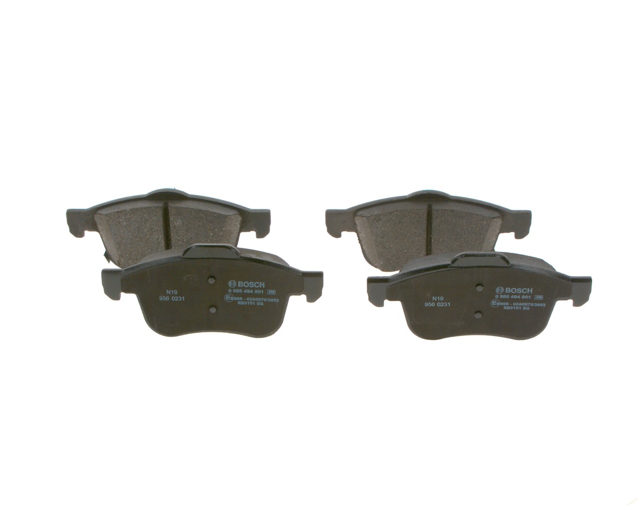 BOSCH 0 986 494 801: Bremsbeläge mit Kolbenclip, mit Anti-Quietsch-Blech