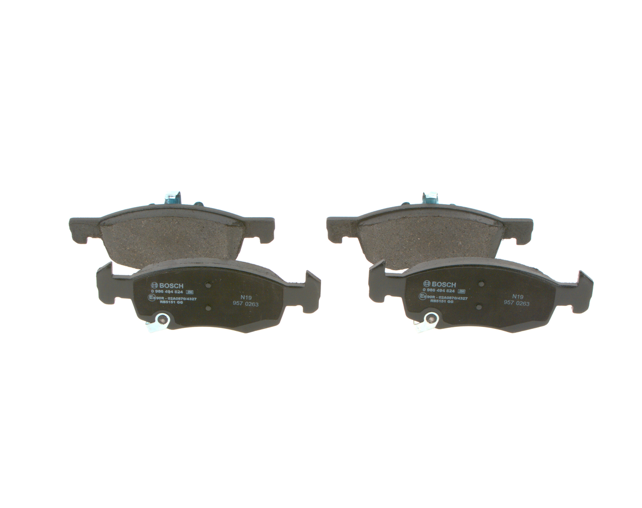 BOSCH 0 986 494 824: Juego de pastillas de freno con clip de émbolo, Chapa antichirridos
