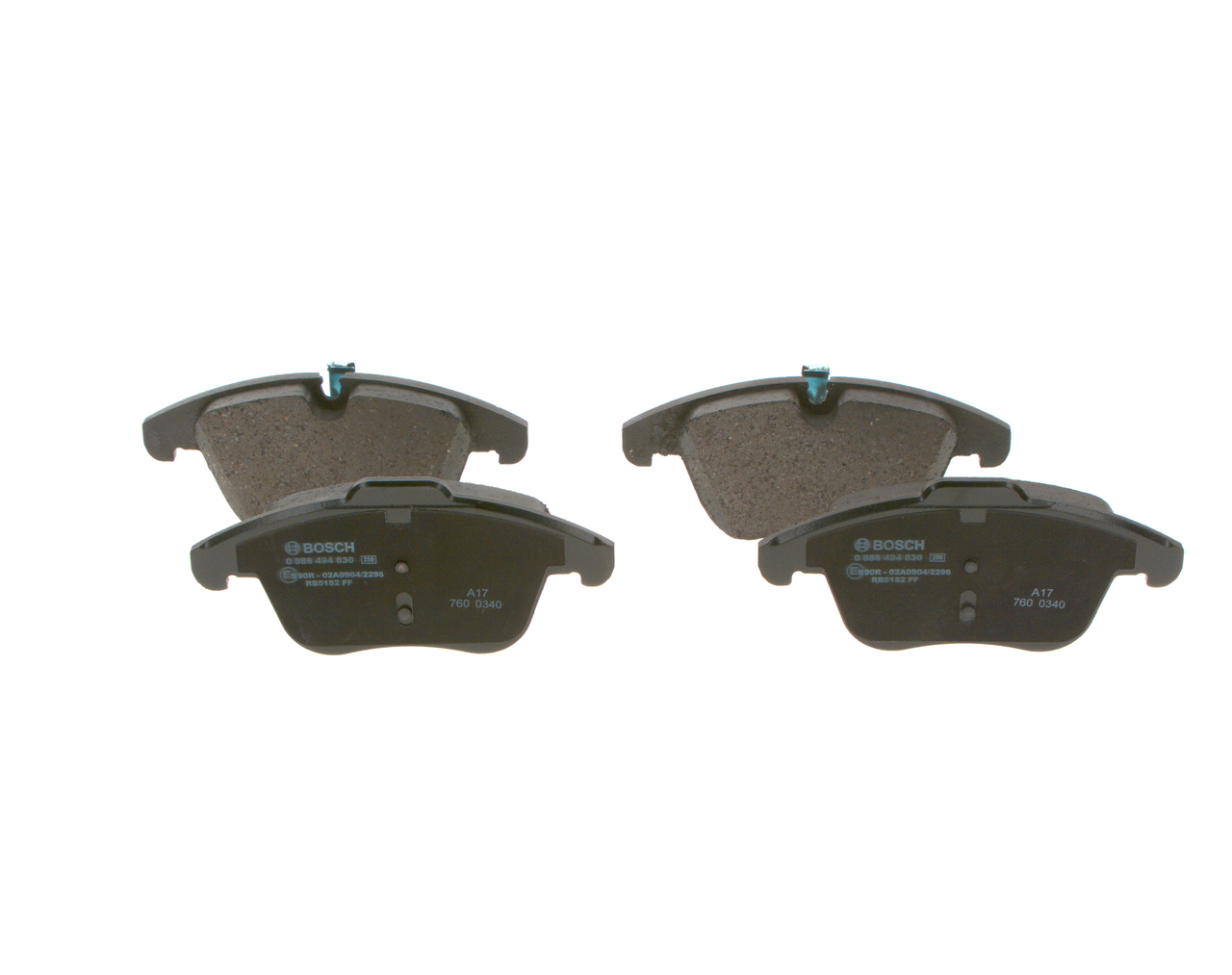 BOSCH 0 986 494 830: Bremsbeläge mit Kolbenclip, mit Anti-Quietsch-Blech