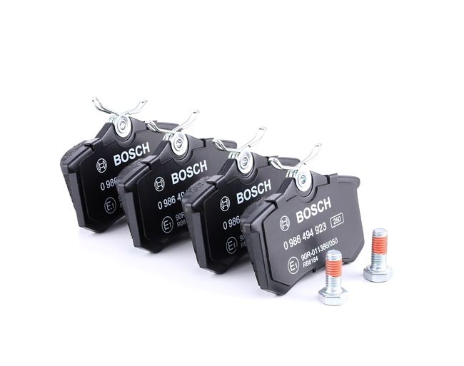BOSCH 0 986 494 923: Juego de pastillas de freno con instrucciones de montaje, Chapa antichirridos, con tornillos