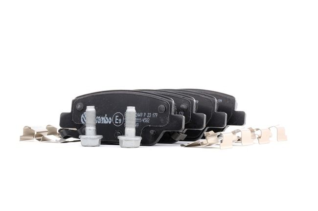 BREMBO P 23 179: Plăcuțe de frână PRIME LINE cu acceasorii, cu suruburi etrier, cu tabla anti scartait