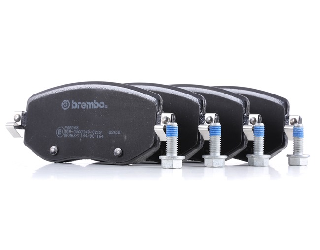 BREMBO P 68 068: Bremsbeläge PRIME LINE mit Zubehör, mit Bremssattelschrauben, mit Anti-Quietsch-Blech