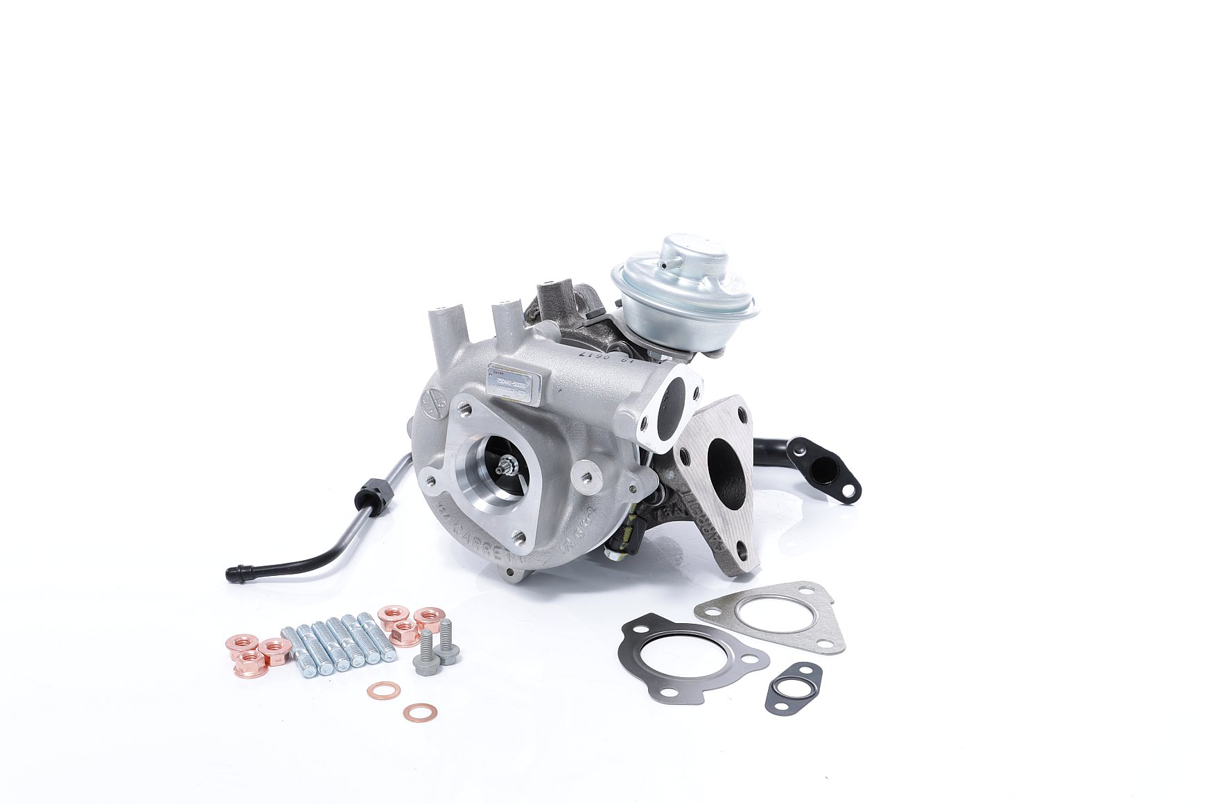 BTS TURBO T981461: Turbocompressor com material de montagem/fixação, com tubo de entrada de óleo, com tubo de saída de óleo, TURBO SERVICE SET ORIGINAL