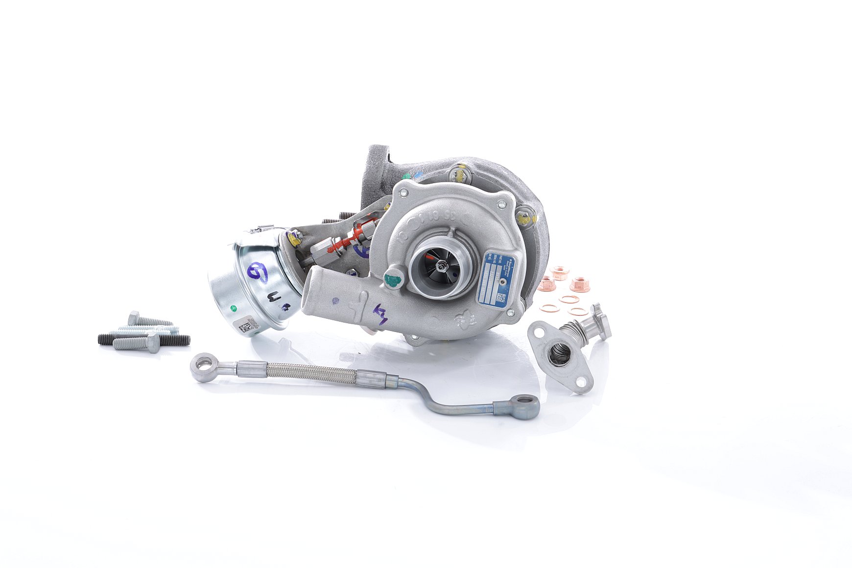 BTS TURBO T981471: Turbosuflantă cu material de atașare/fixare, cu conducta alimentare ulei, cu conducta scurgere ulei, TURBO SERVICE SET ORIGINAL