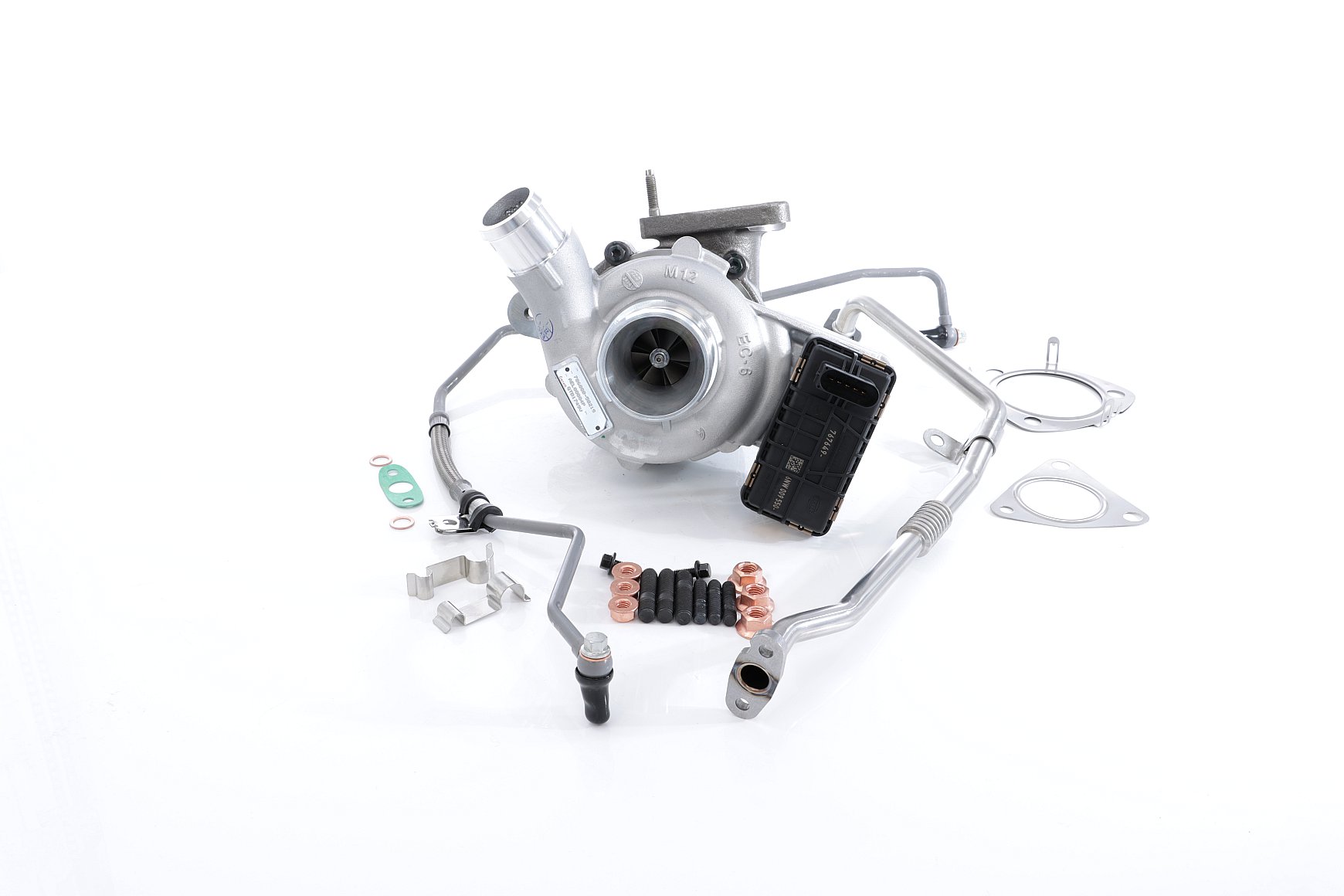 BTS TURBO T981483: Turbosuflantă cu material de atașare/fixare, cu conducta alimentare ulei, cu conducta scurgere ulei, TURBO SERVICE SET ORIGINAL
