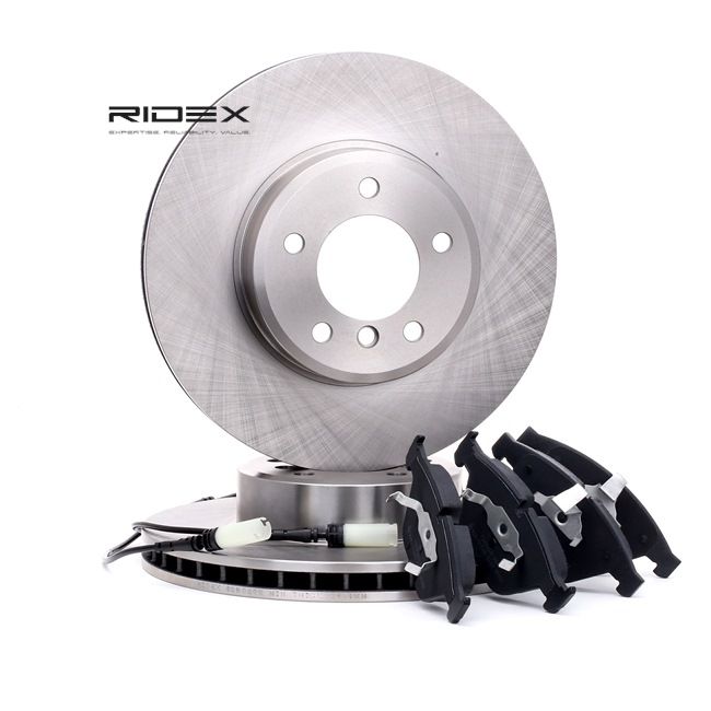 RIDEX 3405B0213: Kit de discos de freno y pastillas Eje delantero, Ø: 324mm, ventilado, Chapa antichirridos, con clip de émbolo