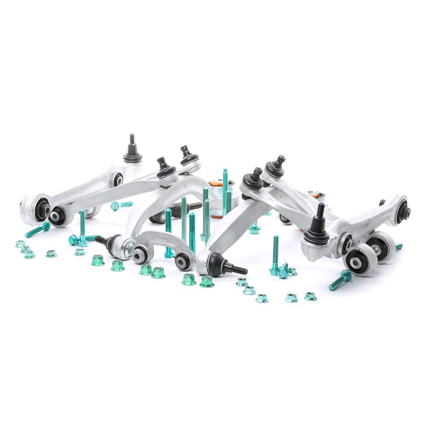 RIDEX 772S0002: Kit de réparation, bras triangulaire des deux côtés de l'essieu avant, supérieur, inférieur, avec kit de vis de fixation, avec bielle/barre de poussée