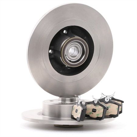 RIDEX 3405B0293: Kit de discos de freno y pastillas Eje trasero, Ø: 274mm, macizo, con cojinete rueda, con anillo sensor ABS