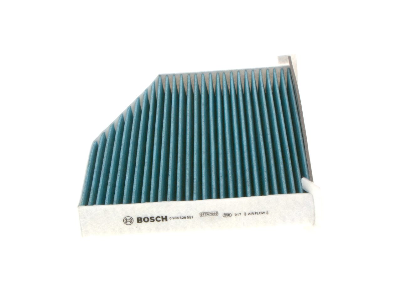 BOSCH 0 986 628 551: Filtr, vzduch v interiéru FILTR+ Filtr s aktivním uhlím, s antialergickým účinkem, s antibakteriálním účinkem, Filtr jemného pachu (PM 2.5)