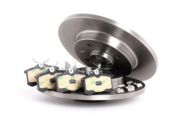 RIDEX 3405B0308: Kit de discos de freno y pastillas Eje trasero, Ø: 268mm, macizo, con cojinete rueda, con anillo sensor ABS