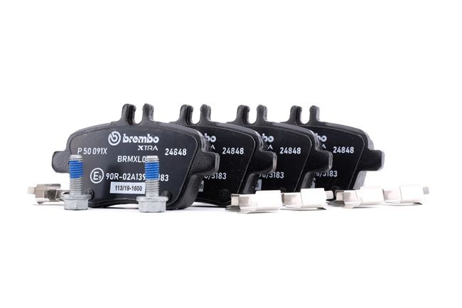 BREMBO P 50 091X: Plăcuțe de frână XTRA LINE cu acceasorii, cu suruburi etrier, cu tabla anti scartait