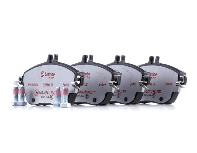 BREMBO P 50 093X: Bromsbelägg XTRA LINE med tillbehör, med bromsoksskruvar, Anti-skrik-plåt