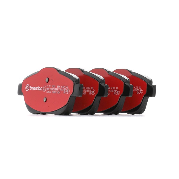 BREMBO P 61 103X: Fékbetét készlet, tárcsafék XTRA LINE Tartozékokkal, féknyereg csavarokkal, csikorgásgátló lemezzel
