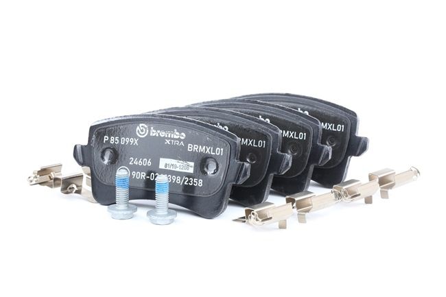 BREMBO P 85 099X: Pastilhas de travão XTRA LINE com acessórios, com parafusos de pinça de travão, com chapa anti-ruído