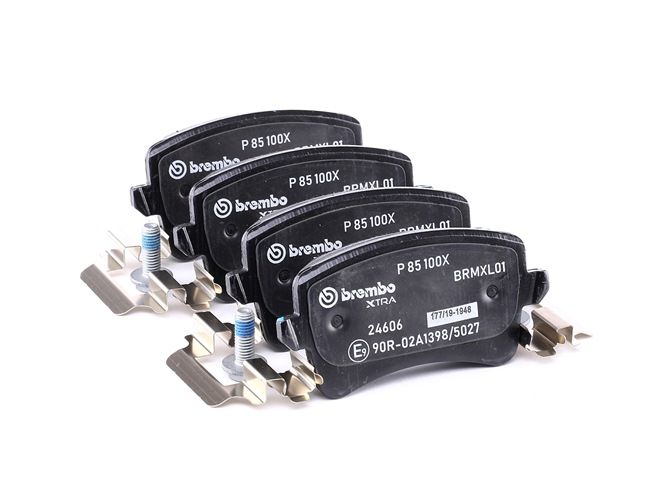 BREMBO P 85 100X: Piduriklotsid XTRA LINE koos lisadega, koos pidurisadula kruvidega, koos kokkusurumisvastase plekiga
