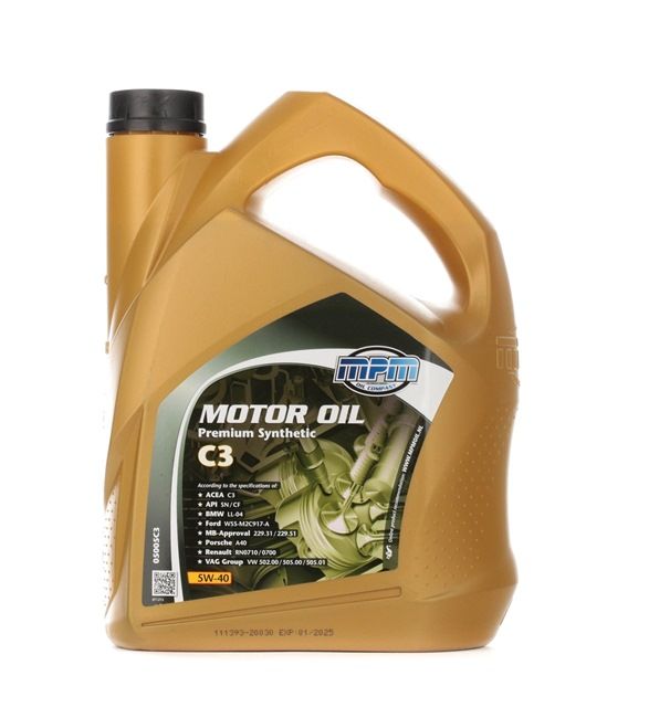 MPM 05005C3: Motorolja 5l, 5W-40 PREMIUM SYNTHETIC, C3