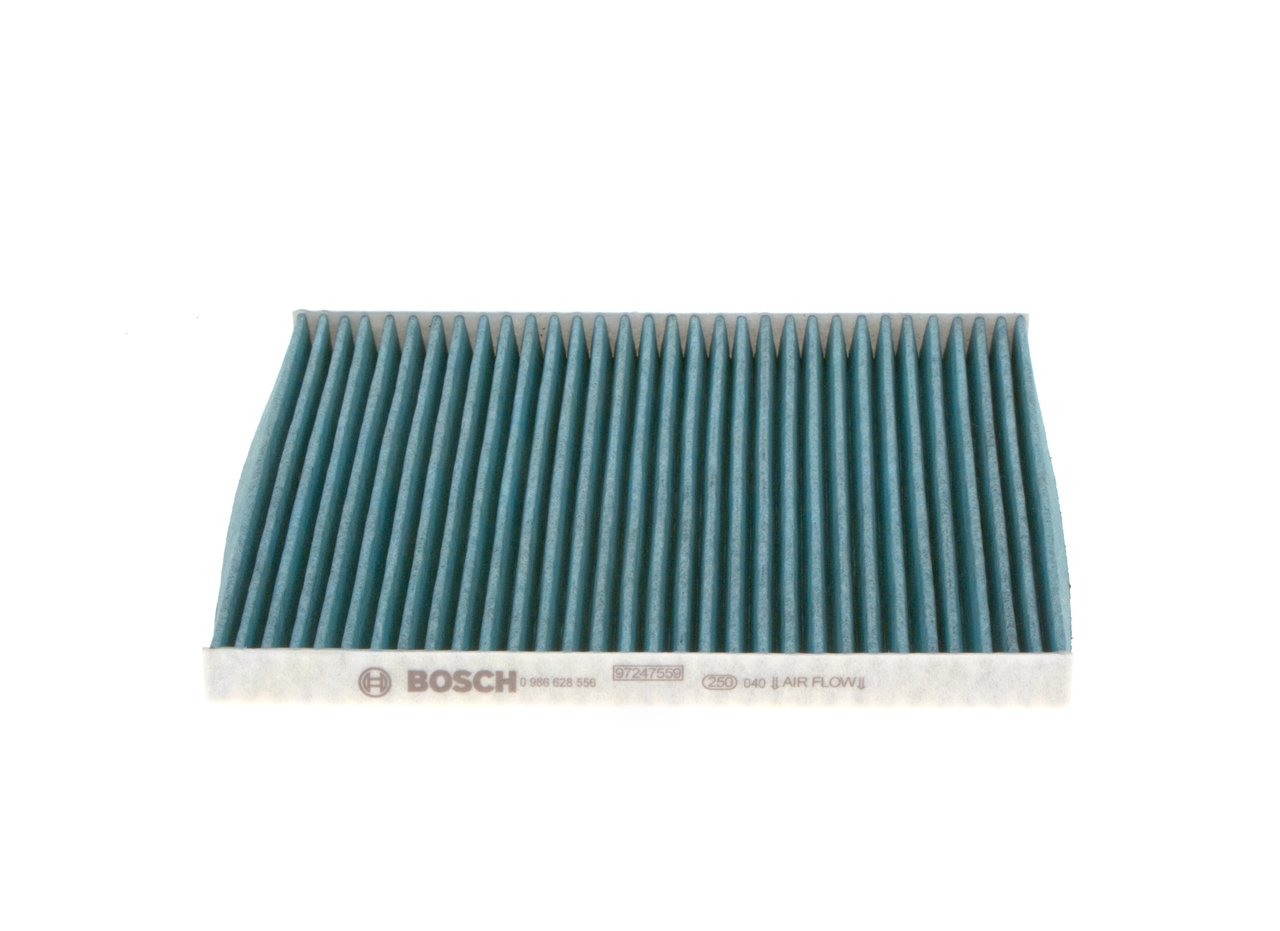 BOSCH 0 986 628 556: Filtro de habitáculo FILTRO+ Filtro de carbón activado, con efecto antialérgico, con efecto bactericida, Filtro partículas finas (PM 2.5)