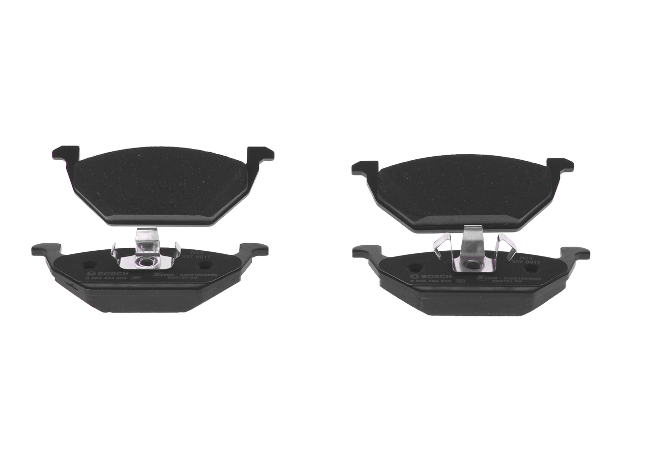 BOSCH 0 986 424 933: Piduriklotsid koos paigaldusjuhisega, koos kokkusurumisvastase plekiga, koos stopperrõngaga