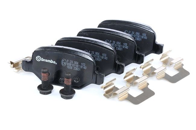 BREMBO P 23 064: Plaquettes de frein PRIME LINE avec accessoires, avec vis d'étrier de frein, avec tôle anti-bruit