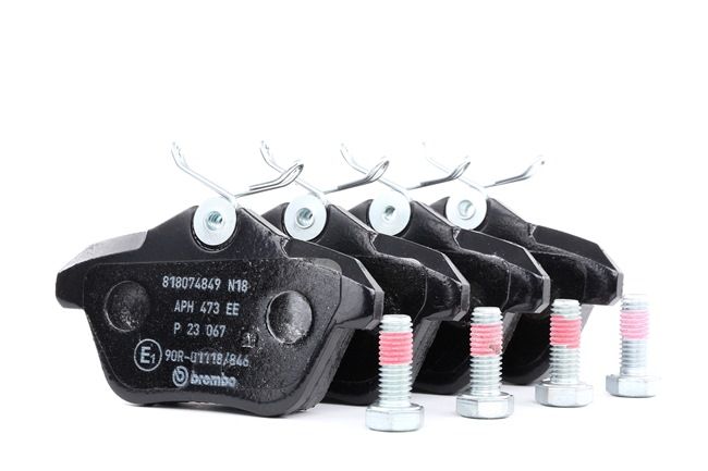 BREMBO P 23 067: Juego de pastillas de freno PRIME LINE con accesorios, con tornillos pinza freno, Chapa antichirridos