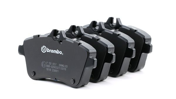 BREMBO P 50 057: Plăcuțe de frână cu acceasorii, cu suruburi etrier, cu tabla anti scartait, PRIME LINE - Ring