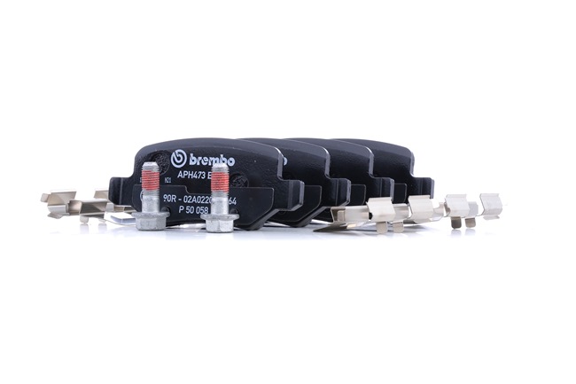 BREMBO P 50 058: Plăcuțe de frână PRIME LINE cu acceasorii, cu suruburi etrier, cu tabla anti scartait