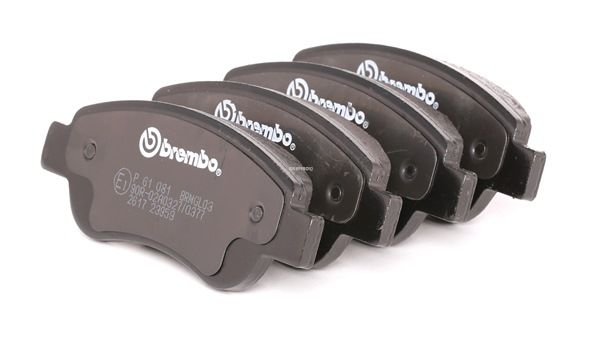 BREMBO P 61 081: Sada brzdových destiček, kotoučová brzda PRIME LINE s příslušenstvím, Šrouby třmenů, s krycím plechem Prime