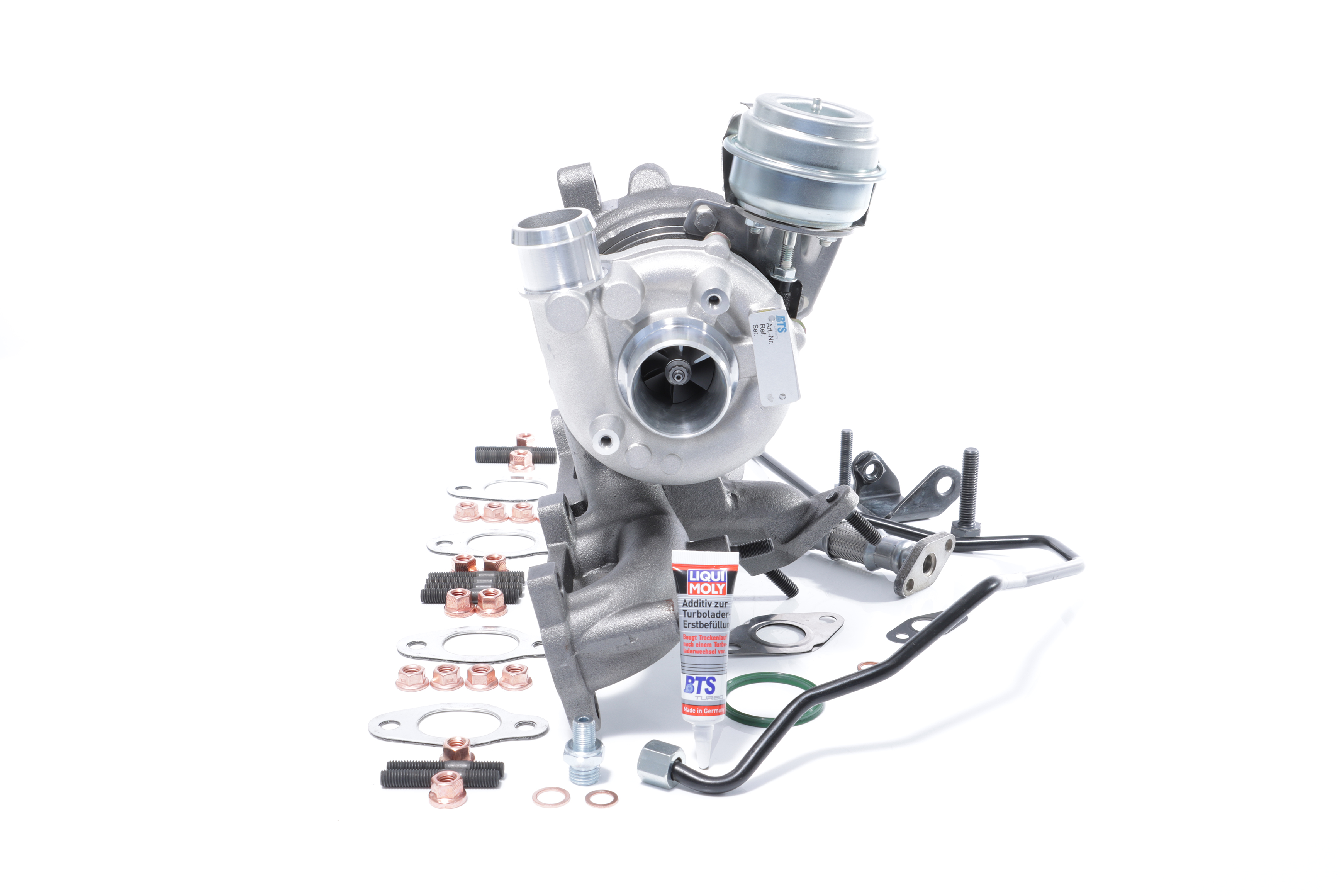 BTS TURBO T981001BT: Turbolader TURBO SERVICE SET BUDGET mit Anbau-/Befestigungsmaterial, mit Ölzulaufleitung, mit Ölablaufleitung, mit Montageanleitung