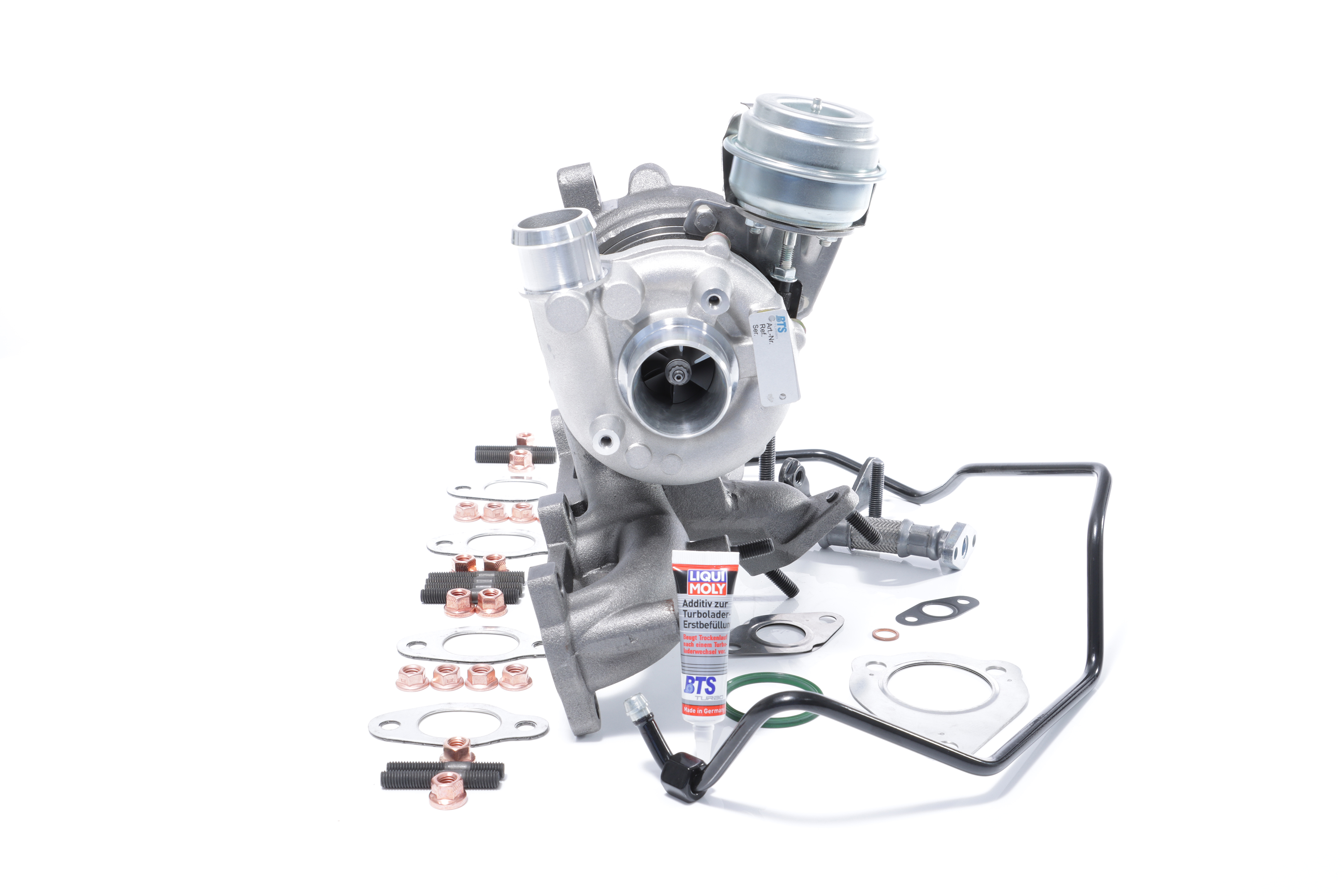 BTS TURBO T981009BT: Turbosuflantă cu material de atașare/fixare, cu conducta alimentare ulei, cu conducta scurgere ulei, cu instructiuni montaj