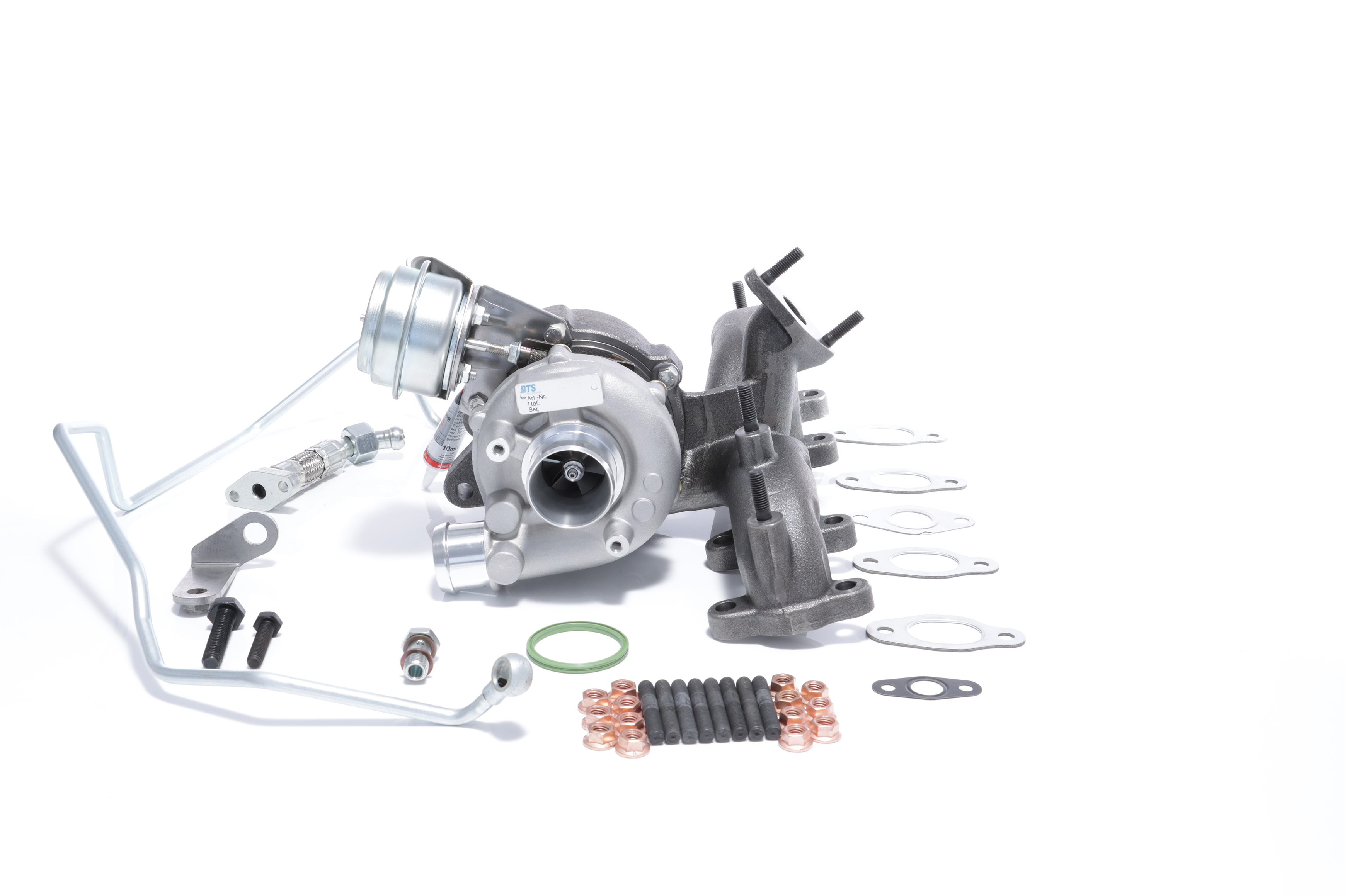 BTS TURBO T981047BT: Turbosuflantă cu material de atașare/fixare, cu conducta alimentare ulei, cu conducta scurgere ulei
