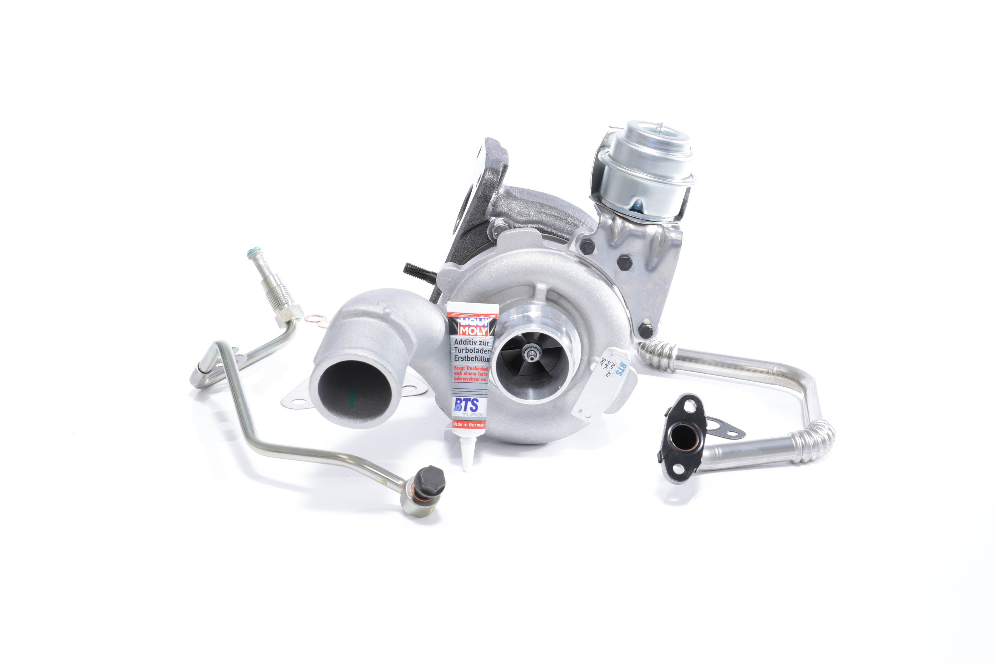 BTS TURBO T981052BT: Turbosuflantă cu material de atașare/fixare, cu conducta alimentare ulei, cu conducta scurgere ulei, cu instructiuni montaj