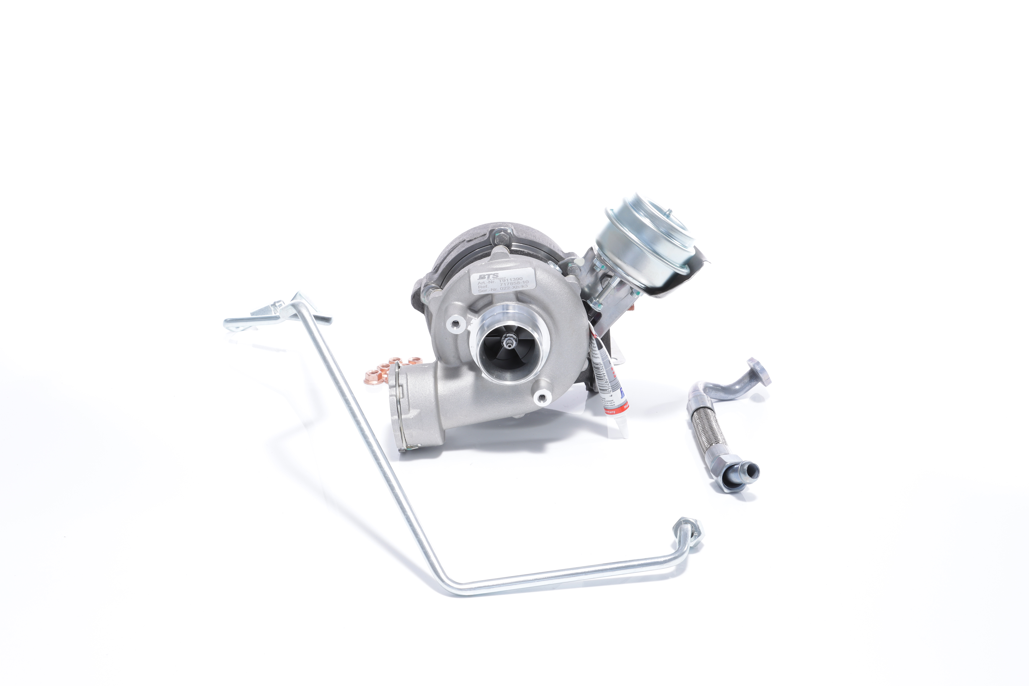 BTS TURBO T981056BT: Turbosuflantă cu material de atașare/fixare, cu conducta alimentare ulei, cu conducta scurgere ulei, cu instructiuni montaj