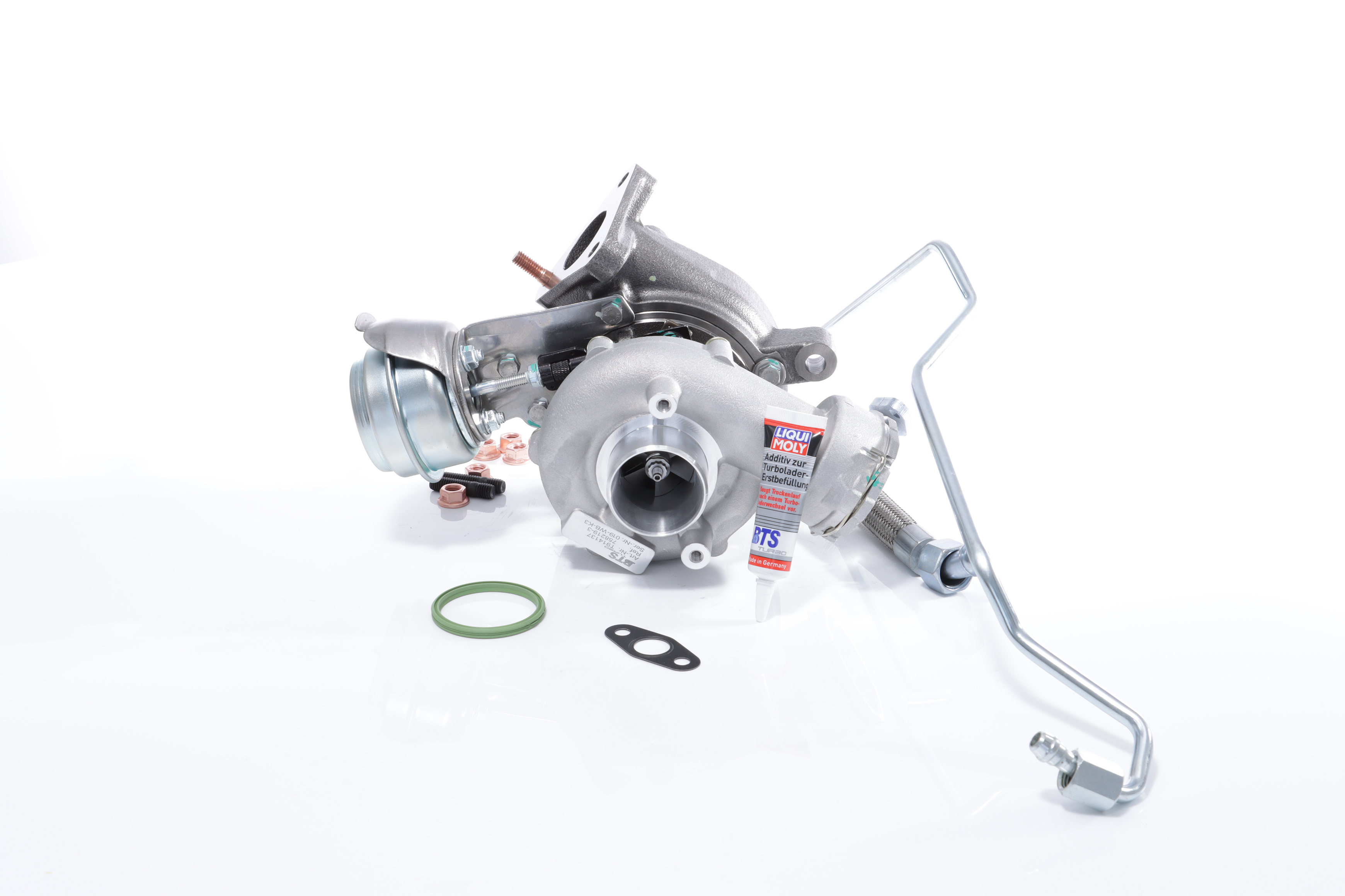 BTS TURBO T981114BT: Turbolader TURBO SERVICE SET BUDGET mit Anbau-/Befestigungsmaterial, mit Ölzulaufleitung, mit Ölablaufleitung