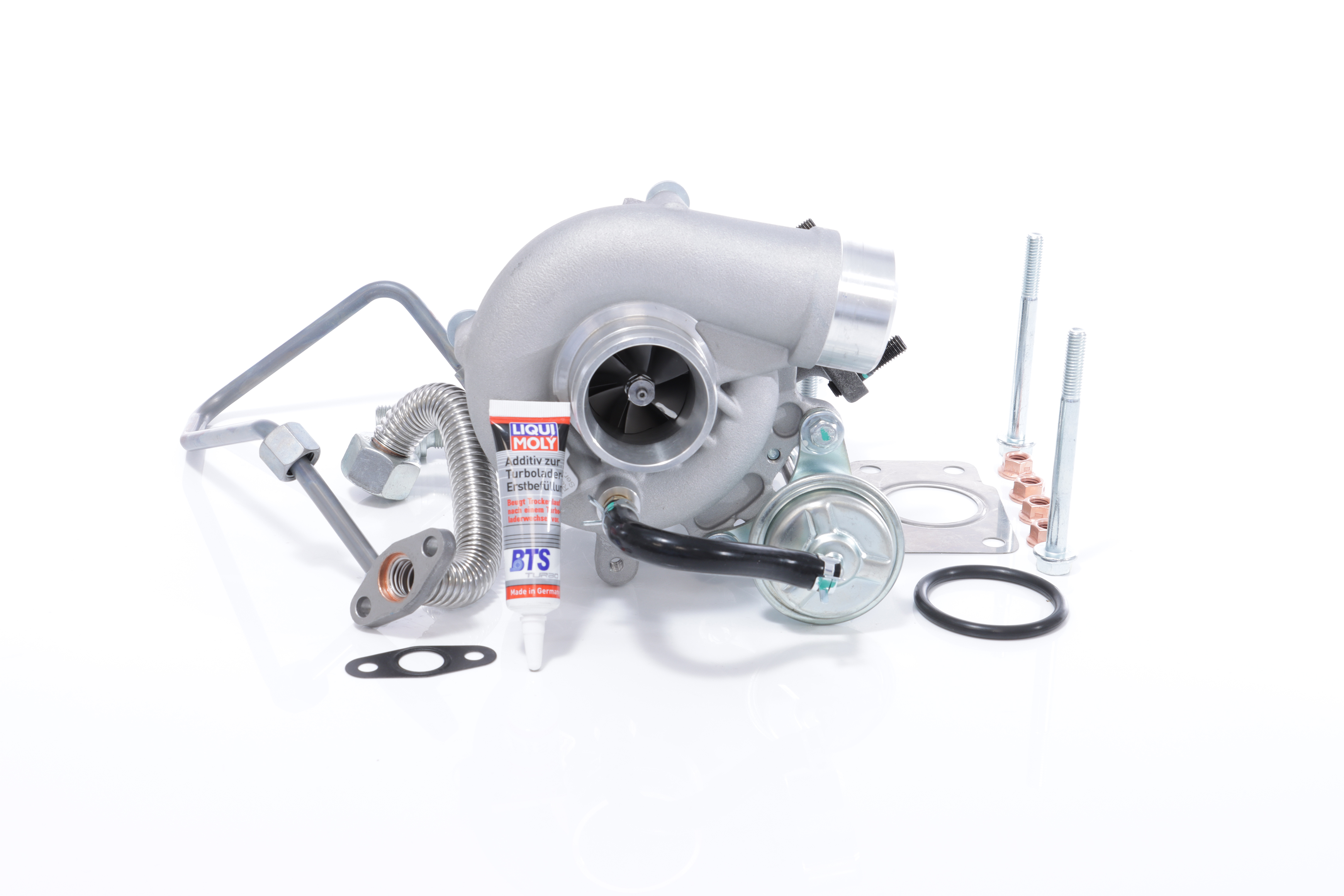 BTS TURBO T981285BT: Turbosuflantă cu conducta alimentare ulei, cu conducta scurgere ulei, cu material de atașare/fixare