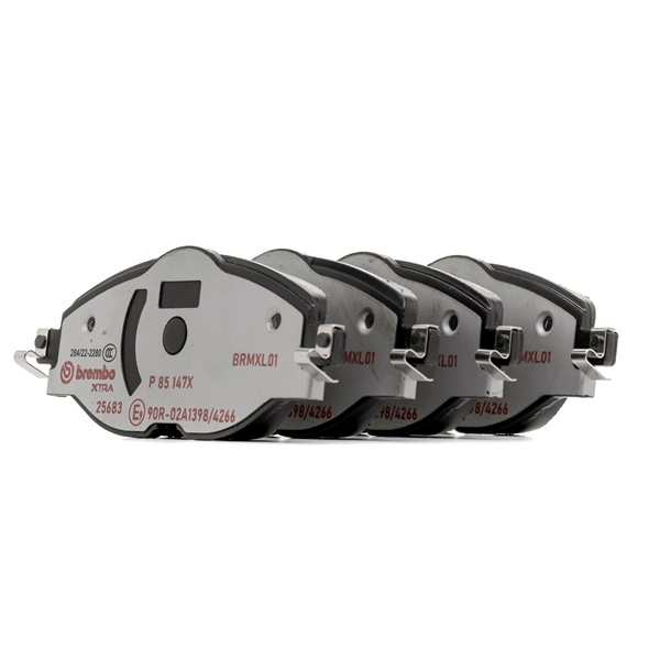 BREMBO P 85 147X: Piduriklotsid XTRA LINE koos lisadega, koos pidurisadula kruvidega, koos kokkusurumisvastase plekiga