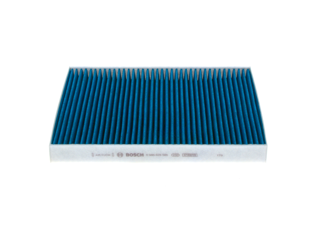 BOSCH 0 986 628 565: Interieurfilter FILTER+pro Carbon filter, Met antibacteriële werking, Deeltjesscheiderpercentage >98% voor 2,5 µm (fijnstof), Met anti-allergische werking, met antivirale werking, Met schimmelwerende werking