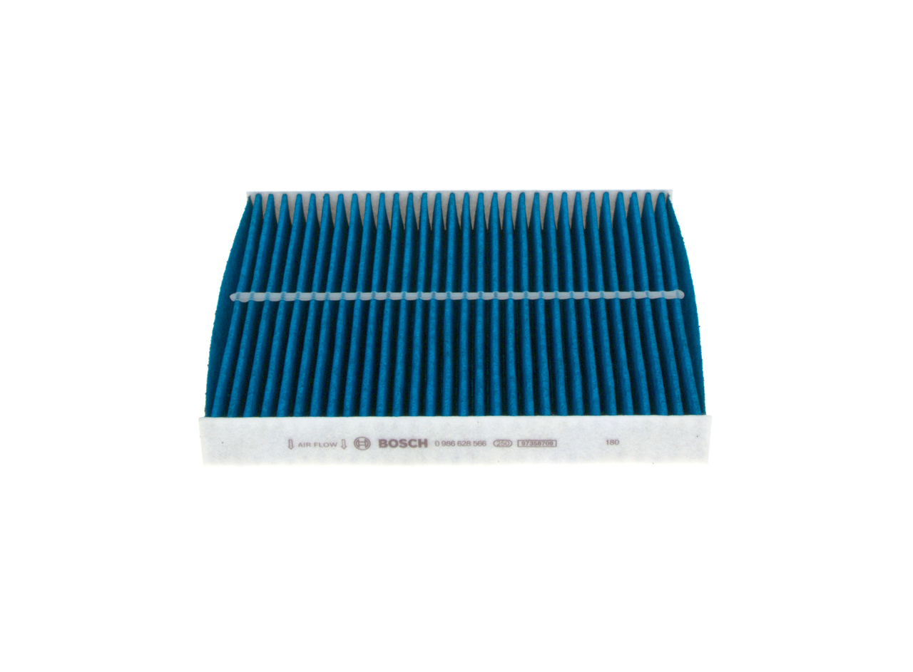 BOSCH 0 986 628 566: Interieurfilter FILTER+pro Carbon filter, Met antibacteriële werking, Deeltjesscheiderpercentage >98% voor 2,5 µm (fijnstof), Met anti-allergische werking, met antivirale werking, Met schimmelwerende werking